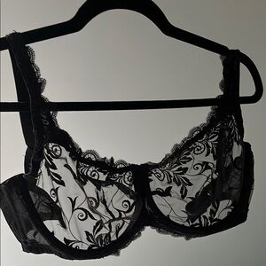 Soma Black Lace Underwire Bra with Eyelash Trim